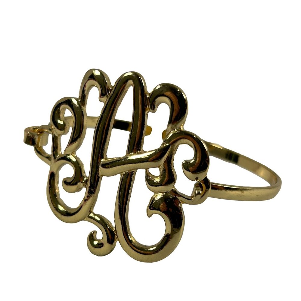 Gold Tone Monogramed Letter A Statement Bracelet Initial Large Ornate
